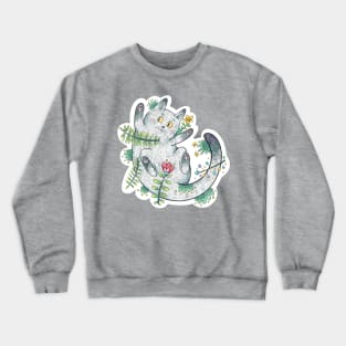 Cute Grey Cat Happily Rolling in the Garden Crewneck Sweatshirt